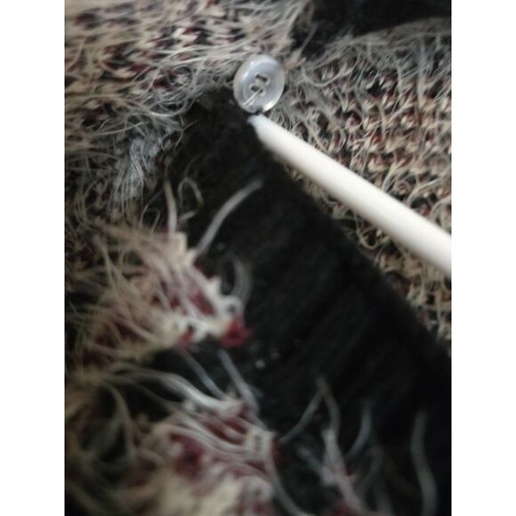 BCBG Maxazria Oversized Fuzzy Cardigan SZ M Aztec Leather Strap Closure Sweater - Picture 4 of 12